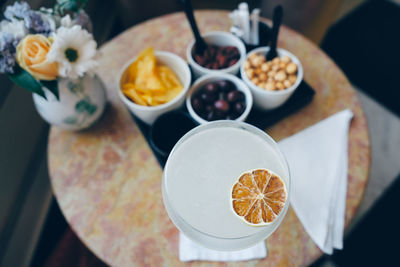 High angle view of food on table