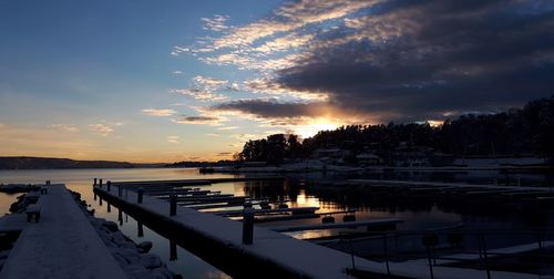 Scenic view of lake against sky during sunset