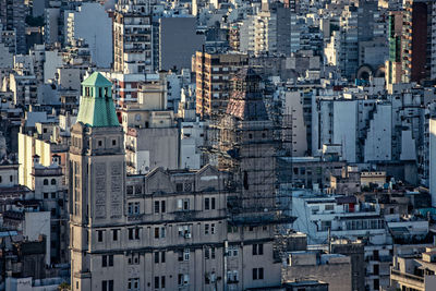 High angle view of buildings in city