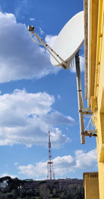 Low angle view of crane against sky