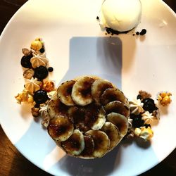 High angle view of breakfast served on table