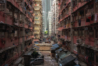 High angle view of buildings in city