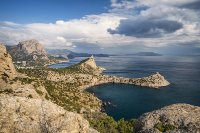 Crimea,novyi svit landscape. cape kapchik, mount falcon suring autumn season