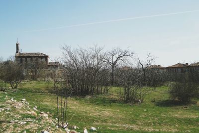 Built structure on grassy field