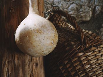 High angle view of eggs in basket