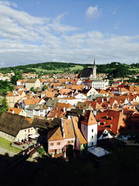 High angle view of townscape against sky