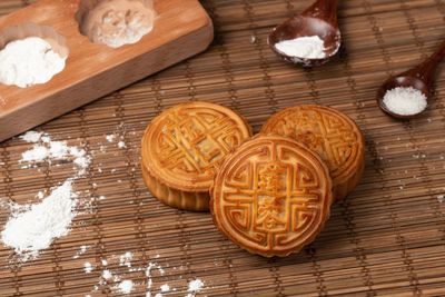 High angle view of bread on table