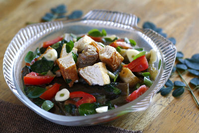 Close-up of salad in bowl on table