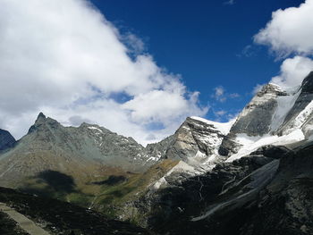 Scenic view of snowcapped mountains against sky