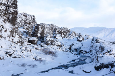 Scenic view of snowcapped mountains against sky