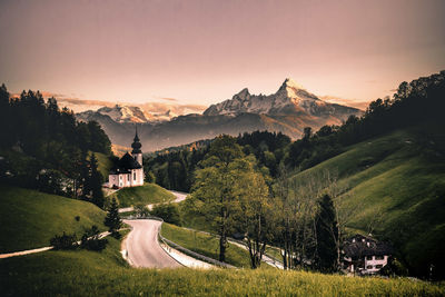 Scenic view of mountains against sky during sunset