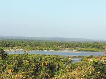 Scenic view of lake against clear sky