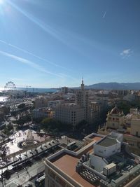 High angle view of town against sky