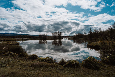 Scenic view of lake against sky