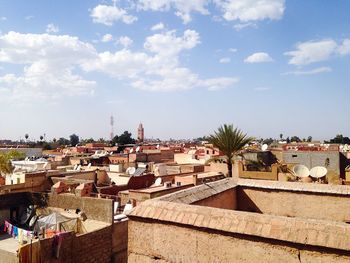 High angle shot of townscape against the sky