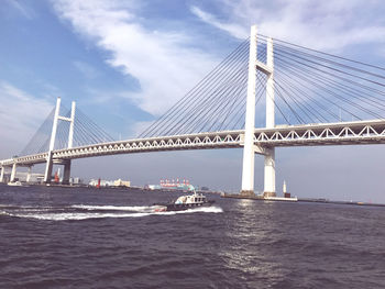 View of suspension bridge over sea