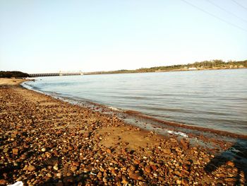 Scenic view of beach against clear sky