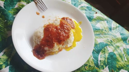 High angle view of breakfast in plate