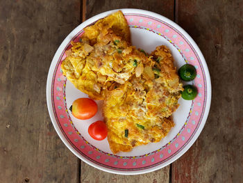 High angle view of breakfast served in plate