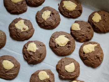 High angle view of cookies