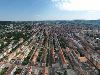 High angle view of cityscape against sky