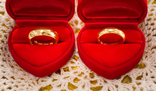 Close-up of red heart shape on table