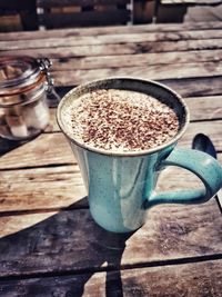 Close-up of coffee cup on table