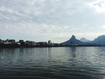 Scenic view of bay against sky