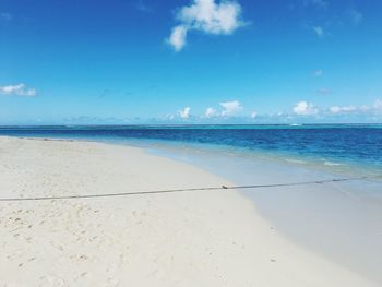 Scenic view of beach against blue sky