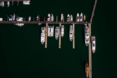 Yachts and boats in marina bay at phuket thailand aerial view