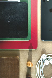 High angle view of multi colored book on table