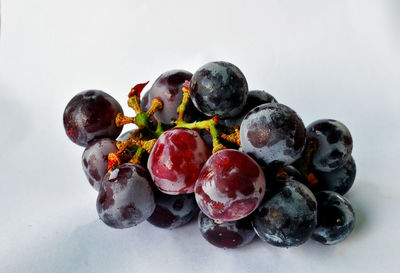 Close-up of grapes against white background