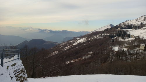 Scenic view of snow covered mountains against sky