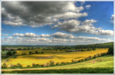 Scenic view of field against cloudy sky