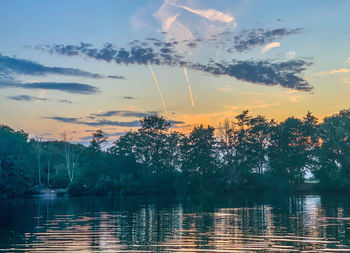 Scenic view of lake against sky during sunset