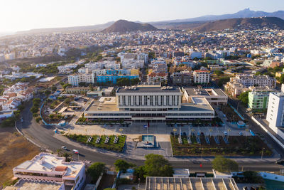 High angle view of townscape against sky