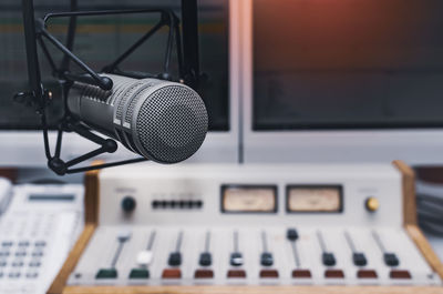 Close-up of microphone in studio