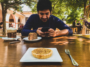 Man having food in restaurant