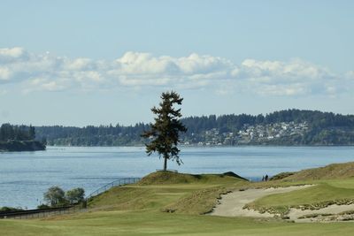 Scenic view of puget sound against sky