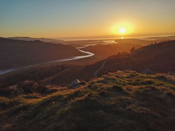 Scenic view of landscape against sky during sunset