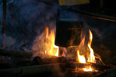 Close-up of bonfire at night