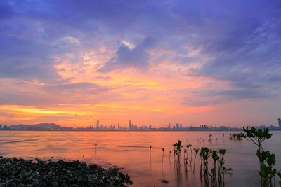 Scenic view of sea against sky during sunset