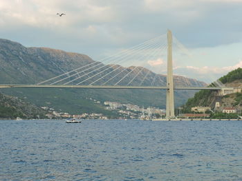 Suspension bridge over river