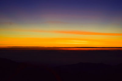 Scenic view of dramatic sky over sea during sunset