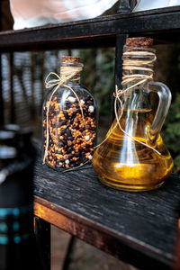 Close-up of bottles on table