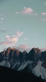 Scenic view of snowcapped mountains against sky during sunset