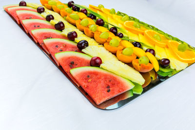 High angle view of fruits on plate