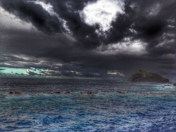 Scenic view of sea against cloudy sky