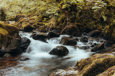 Stream flowing through rocks leading to aira force waterfall.