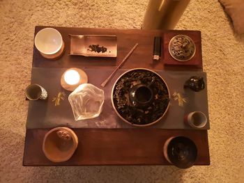 High angle view of food on table